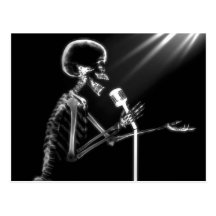 RÖNTGENSTRAHL-SKELETON GESANG AUF RETRO MIC - B&W POSTKARTEN