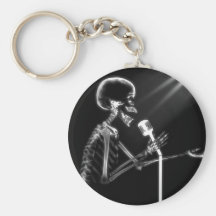 RÖNTGENSTRAHL-SKELETON GESANG AUF RETRO MIC - B&W SCHLÜSSELANHÄNGER