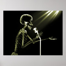 RÖNTGENSTRAHL-SKELETON GESANG AUF RETRO MIC - GELB PLAKATDRUCKE