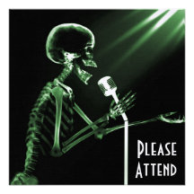 RÖNTGENSTRAHL-SKELETON GESANG AUF RETRO MIC - GRÜN ANKÜNDIGUNGSKARTEN