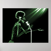 RÖNTGENSTRAHL-SKELETON GESANG AUF RETRO MIC - GRÜN PLAKAT