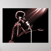 RÖNTGENSTRAHL-SKELETON GESANG AUF RETRO MIC - ROT POSTERDRUCKE
