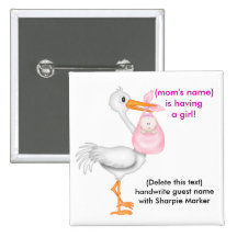 Rosa Baby-Babyparty-Name steckt Storch fest Anstecknadelbutton