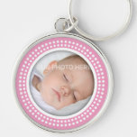 Rosa Babyfotorahmen - Weiß punktiert keychain Schlüsselband