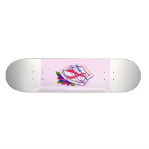 Rosa Band auf Schild mit Blumen Skateboard Deck