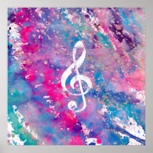 Rosa blaue Aquarell-Farben-Musik-Anmerkungdreifach Posterdrucke