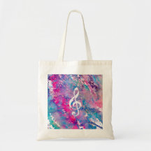 Rosa blaue Aquarell-Farben-Musik-Anmerkungdreifach Leinentasche