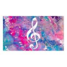 Rosa blaue Aquarell-Farben-Musik-Anmerkungdreifach Visitenkarten Vorlage