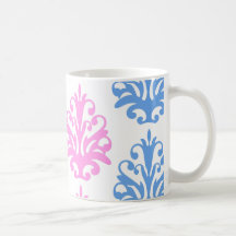 rosa blauer weißer Damast Kaffeetassen