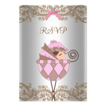 Rosa Brown-Spitze-Mädchen-Baby-Dusche UAWG Einladungskarte