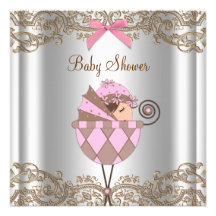 Rosa Brown-Spitze-Mädchen-Babyparty Individuelle Einladungen