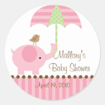 Rosa Elefant-Regenschirm-Babyparty-Aufkleber