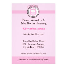 Rosa Eulen-Babyparty-Einladung