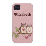 Rosa Eulen-Pärchen, personalisierbar Case-Mate iPhone 4 Hülle