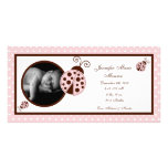 rosa Foto-Geburts-Mitteilung des Marienkäfer-4x8 Personalisierte Photo Karte