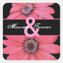 Rosa Gänseblümchen-Damast-Hochzeit Aufkleber