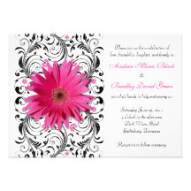 Rosa Gerbera-Gänseblümchen-Blumenhochzeits-Einladu