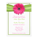 Rosa Gerbera mit grüner Band-Hochzeits-Einladung