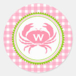 Rosa Gingham-u. Krabben-Monogramm-Aufkleber