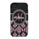 ROSA GLITTER GEDRUCKT, SCHWARZER DAMAST IHR MONOGR iPhone 4/4S COVER