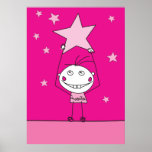 rosa glückliches Monster fängt einen fallenden Ste Poster