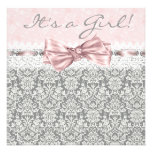Rosa graues Damast-Rosa-graue Baby-Dusche Ankündigungskarte