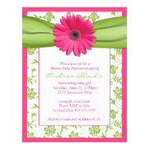 Rosa grüne Gerbera-Gänseblümchen-Babyparty-Einladu