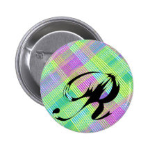 Rosa, grünes und blaues kariertes Monogramm Button