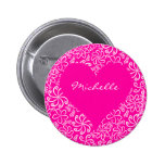 Rosa Herz mit Blumen Knopf Anstecknadelbutton