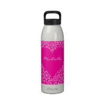 Rosa Herz mit Blumen Wasser-Flasche Wasserflaschen