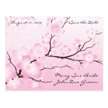 Rosa Kirschblüten-Save the Date Postkarten