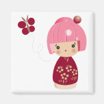 Rosa Kokeshi Dreiergruppe-Magnet Kühlschrankmagnete