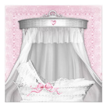 Rosa Korbwiegen-Babyparty-Einladungen