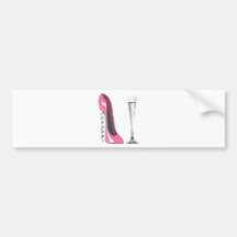 Rosa Korkenzieher-Stilett-Schuh und Sektkelch Autoaufkleber