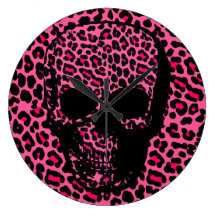 Rosa Leopardhautdruck-Punkschädel Wanduhr