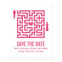 Rosa Liebe-Labyrinth-Save the Date Postkarte