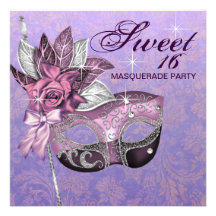 Rosa lila Maskerade-Party des Bonbon-16 Personalisierte Einladungskarte