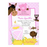 Rosa Mädchen-Bauernhof-Baby-Babyparty-Einladung