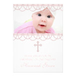 Rosa Perlen-Kreuz-Baby-Foto-Taufe Einladungen