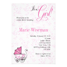 Rosa Pram-Babyparty Invitationas Personalisierte Ankündigung