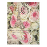 Rosa Rose Chic-Vintage Blumenparis Postkarte