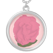 Rosa Rosen-Grün-Blatt-Malerei, silberne Halsketten