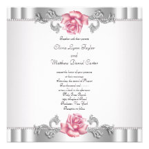 Rosa Rosen-Silber-weiße rosa elegante Hochzeit Individuelle Ankündigung