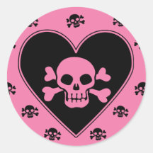 Rosa Schädel im Herzen Sticker