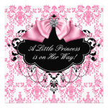 Rosa schwarze Damast-Prinzessin Babyparty Individuelle Einladungskarte