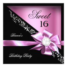 Rosa schwarze Perle 16. Geburtstag des Bonbon-16 Individuelle Einladungskarte