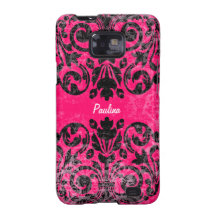 Rosa schwarzer Grunge-Vintager Damast personalisie Galaxy S2 Hüllen