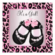 Rosa Schwarzes beschuht rosa Leopard-Baby-Dusche Personalisierte Einladungen