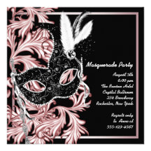 Rosa schwarzes Masken-Rosa-Maskerade-Party Personalisierte Ankündigungskarte