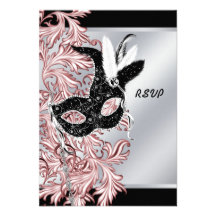 Rosa schwarzes Masken-Rosa-Schwarz-Maskerade-Party Personalisierte Ankündigung